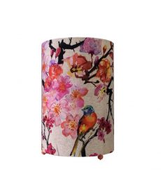 Lampe à poser cylindrique tissu en lin motif japonais fleurs de prunier
